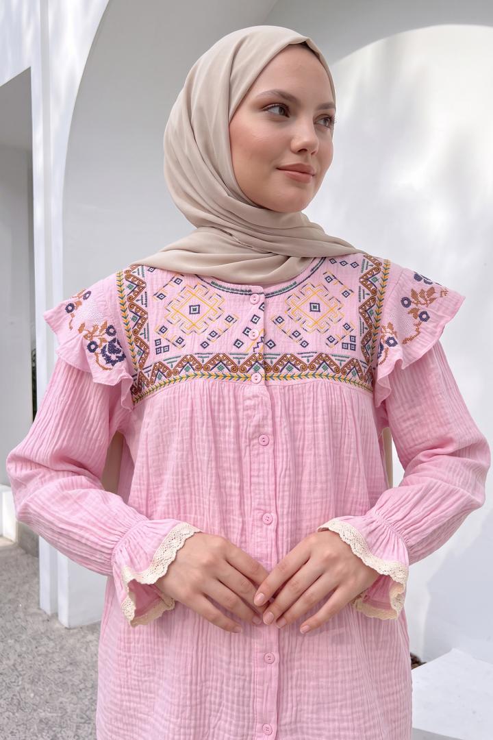 Etamin Nakışlı Tunik 2099 - PEMBE |  