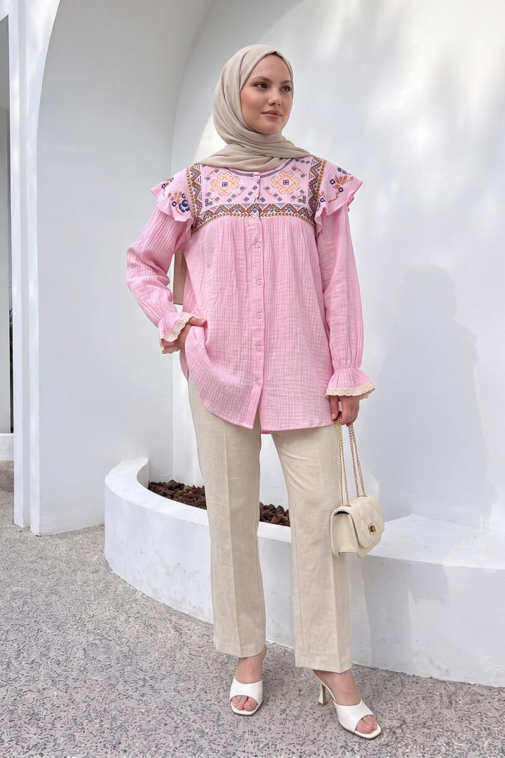 Etamin Nakışlı Tunik 2099 - PEMBE |  