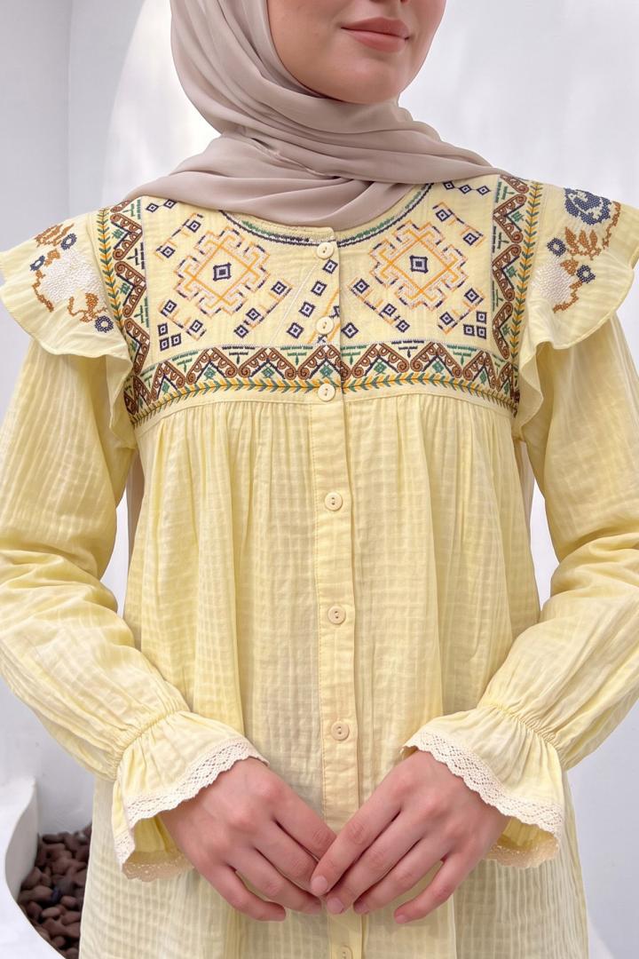Etamin Nakışlı Tunik 2099 - SARI |  