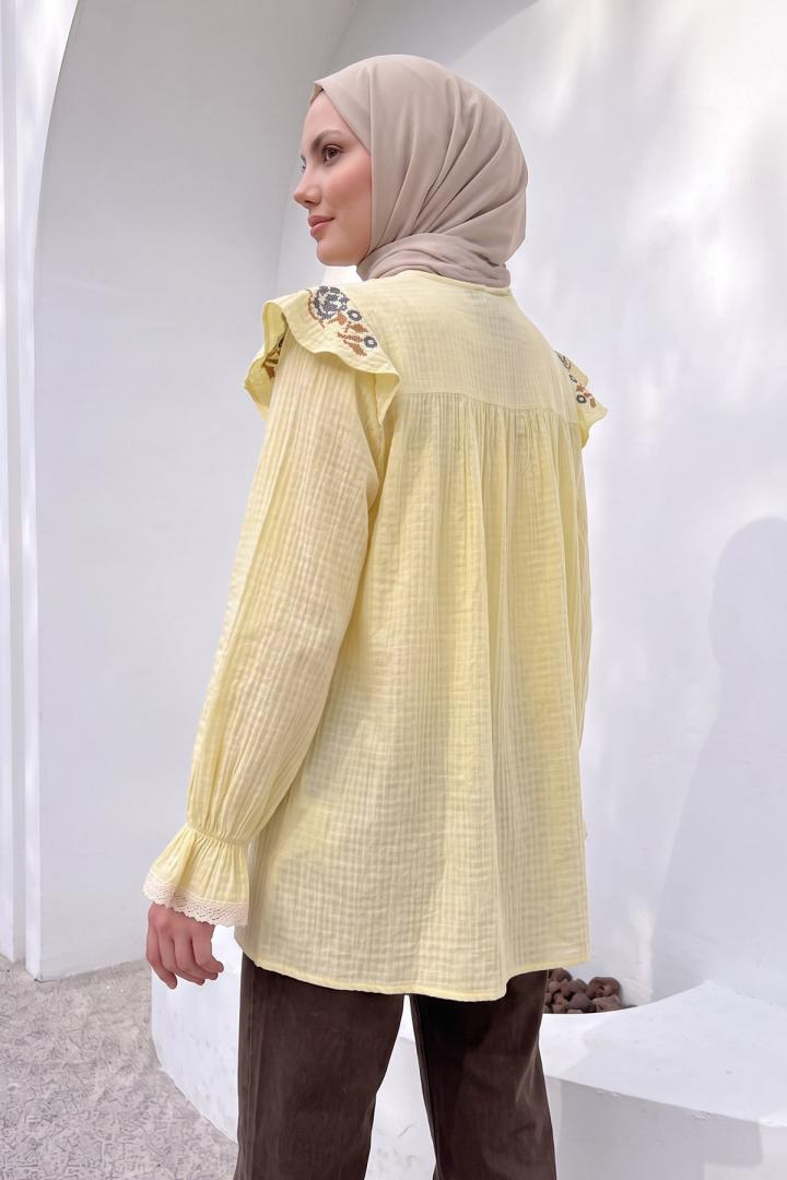 Etamin Nakışlı Tunik 2099 - SARI |  