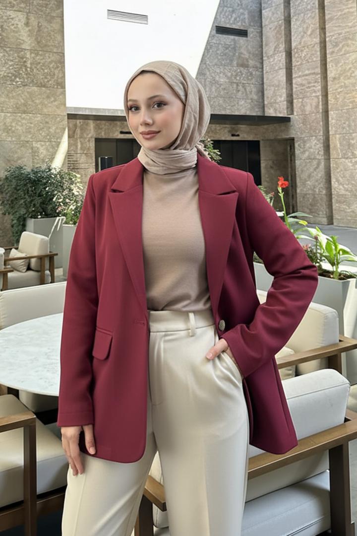 Scuba Blazer Ceket 2272 - BORDO |  