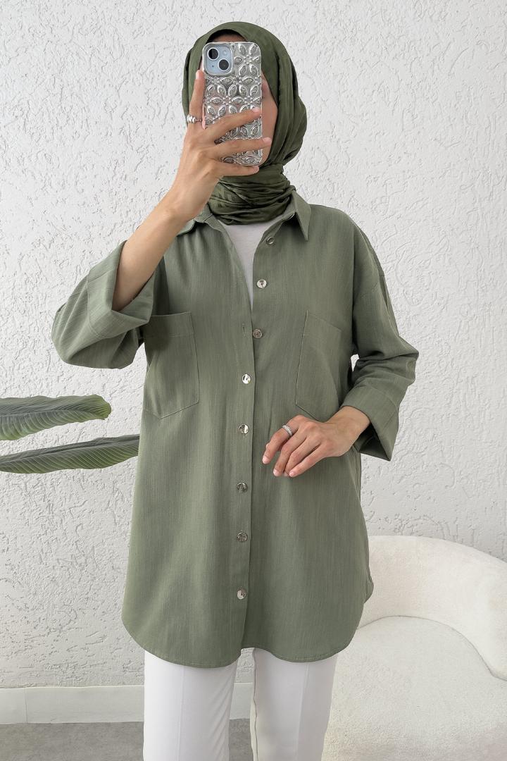 Kimono Kol Cepli Gömlek 2344 - HAKİ |  