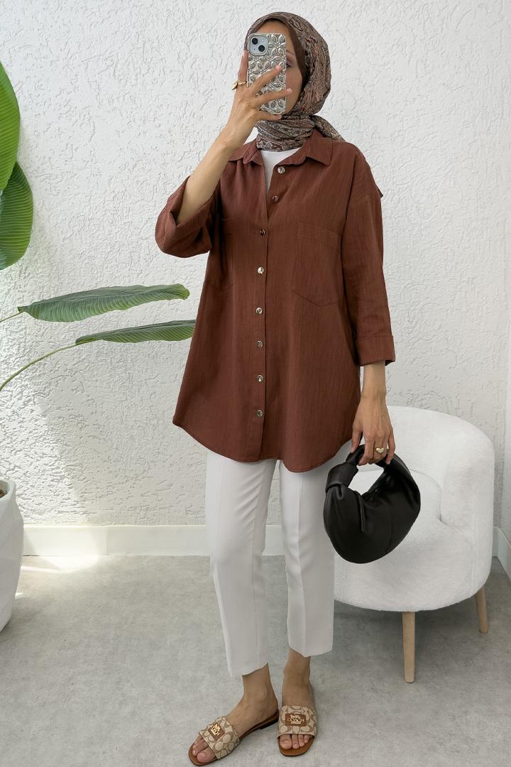 Kimono Kol Cepli Gömlek 2344 - KAHVERENGİ | Salih Çelebi 