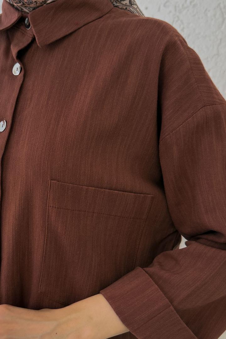 Kimono Kol Cepli Gömlek 2344 - KAHVERENGİ | Salih Çelebi 