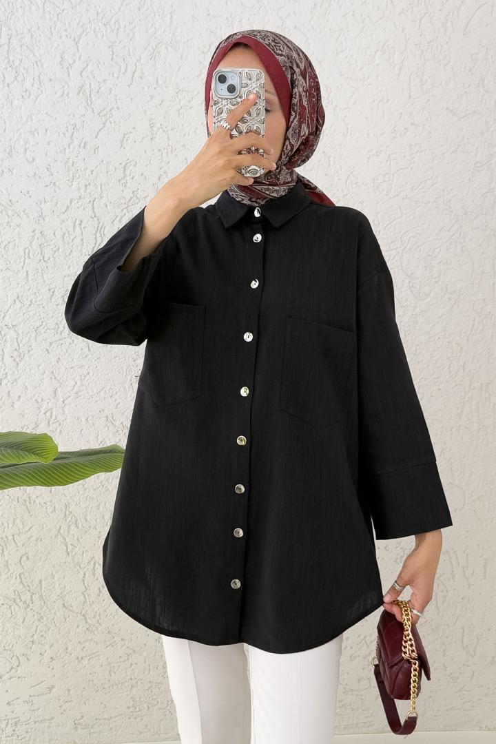 Kimono Kol Cepli Gömlek 2344 - SİYAH | Salih Çelebi 