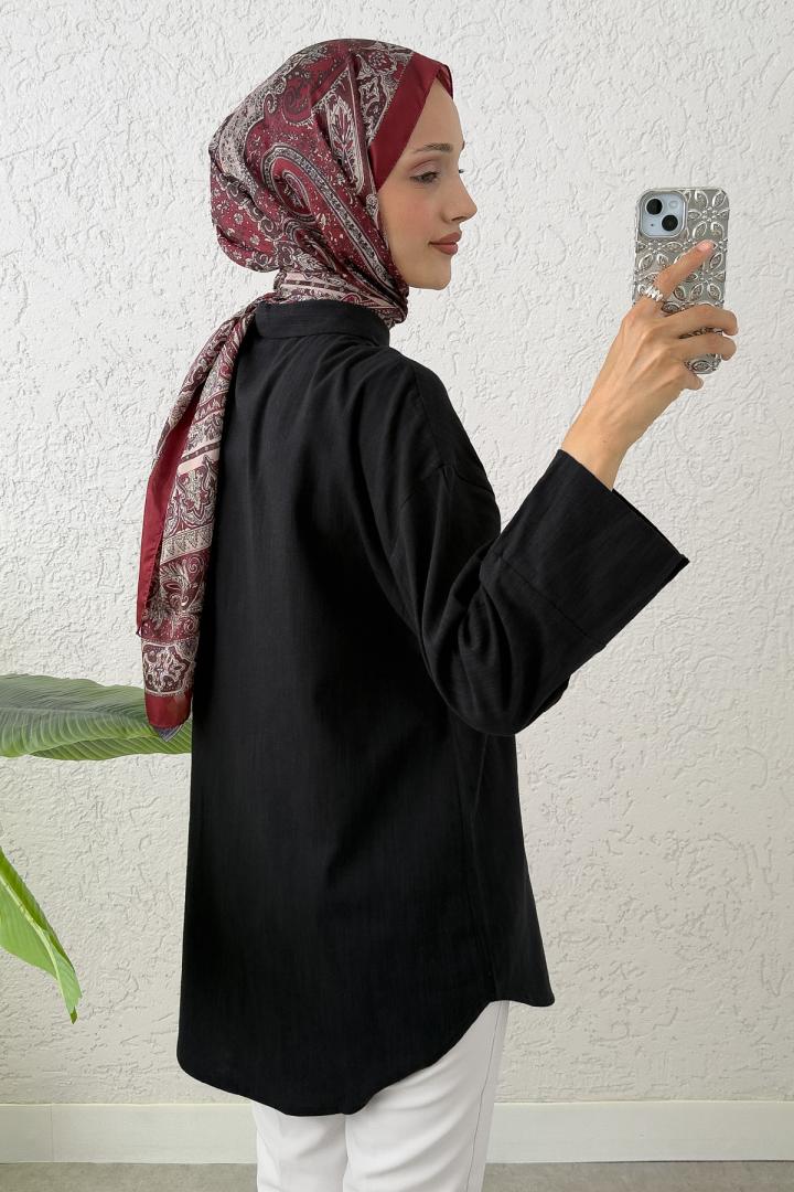 Kimono Kol Cepli Gömlek 2344 - SİYAH | Salih Çelebi 