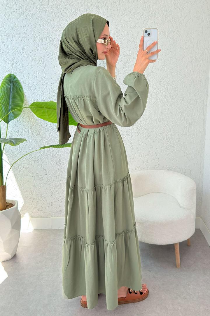 Kat Kat Detaylı Elbise 2355 - HAKİ | Salih Çelebi 