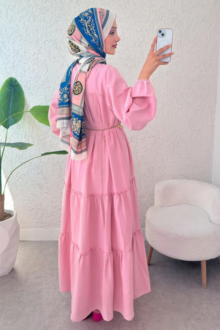 Kat Kat Detaylı Elbise 2355 - PEMBE |  