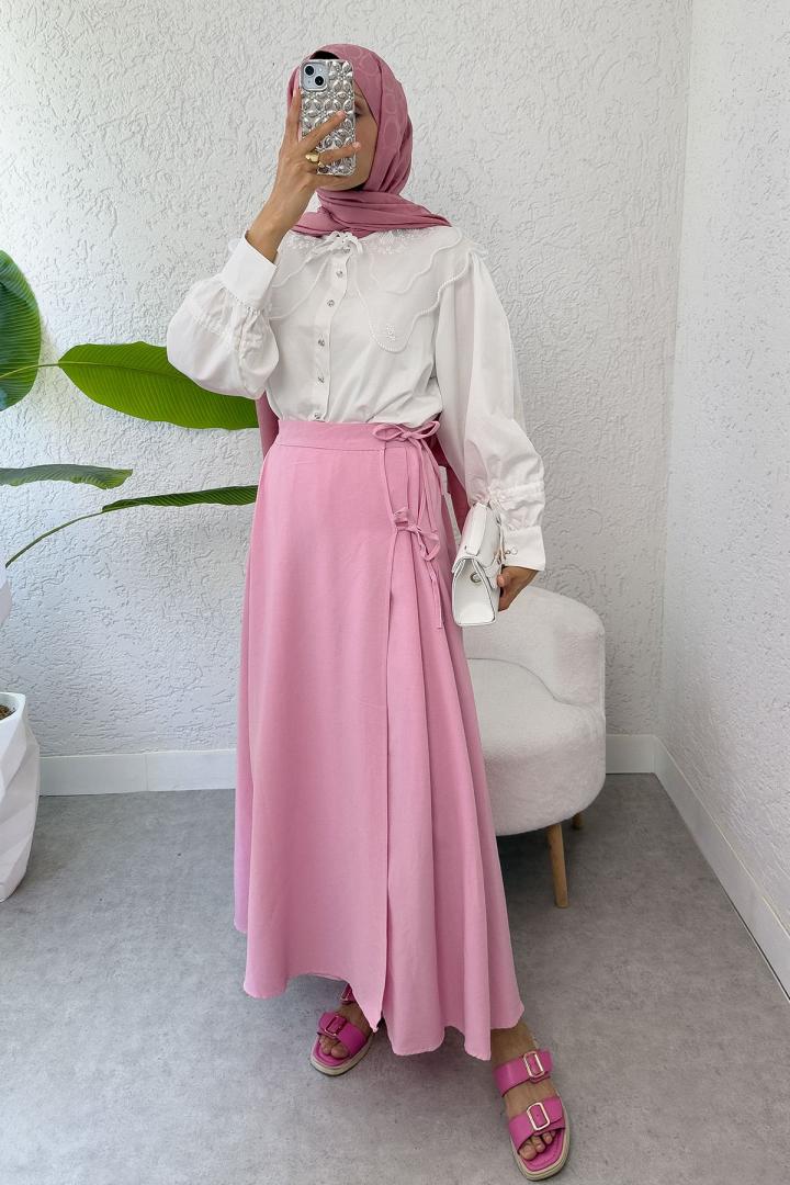 Tek Parça Çapraz Bağlamalı Etek 2356 - PEMBE | Salih Çelebi 