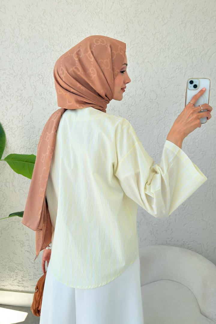 Çizgili İp Bağcıklı Kimono 2357 - SARI |  
