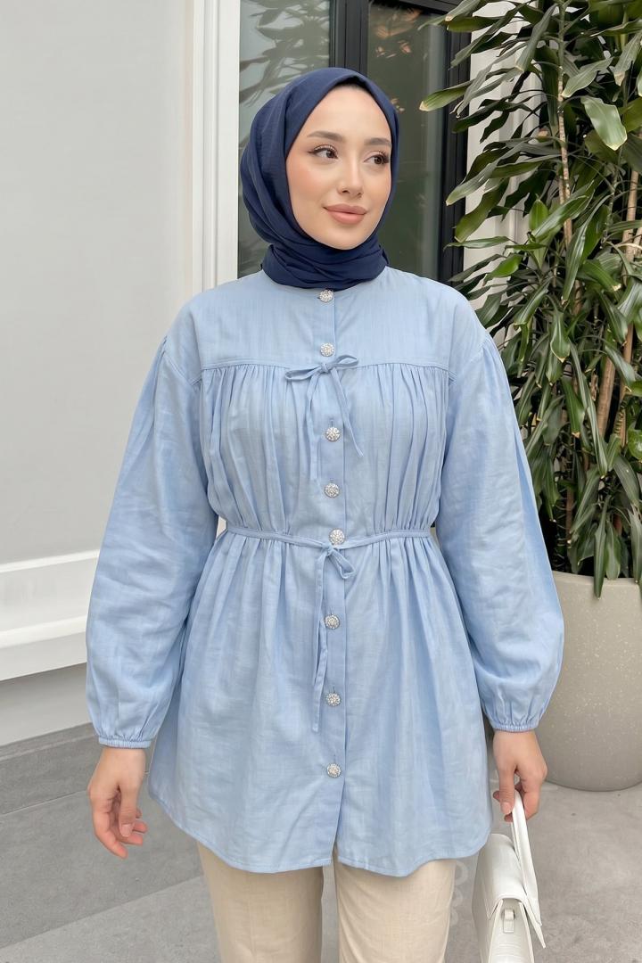 Büzgü Detaylı Bağcıklı Tunik 2366 - BEBE MAVİSİ |  