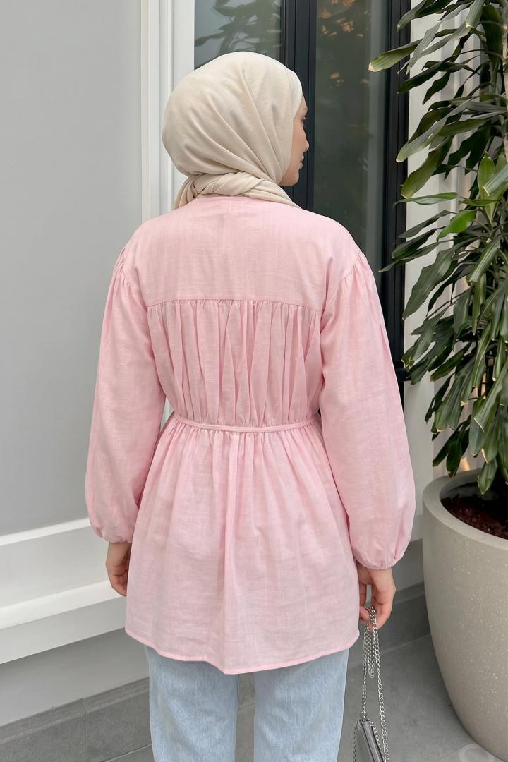 Büzgü Detaylı Bağcıklı Tunik 2366 - PEMBE |  