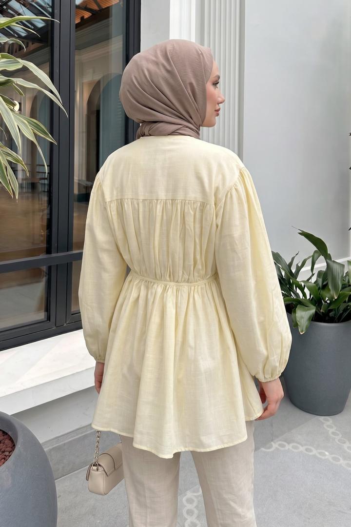Büzgü Detaylı Bağcıklı Tunik 2366 - SARI |  