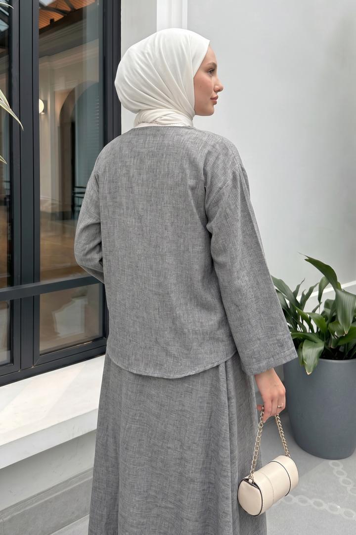 İp Bağcıklı Kimono Etek Takım 2367 - GRİ |  