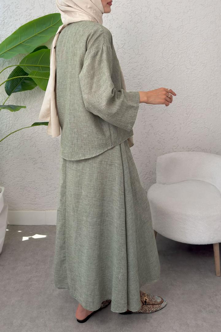 İp Bağcıklı Kimono Etek Takım 2367 - HAKİ | Salih Çelebi 