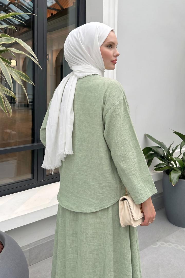 İp Bağcıklı Kimono Etek Takım 2367 - SU YEŞİLİ | Salih Çelebi 