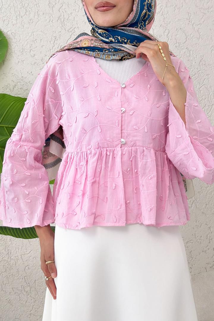 Damla Nakışlı Kimono 2368 - PEMBE |  