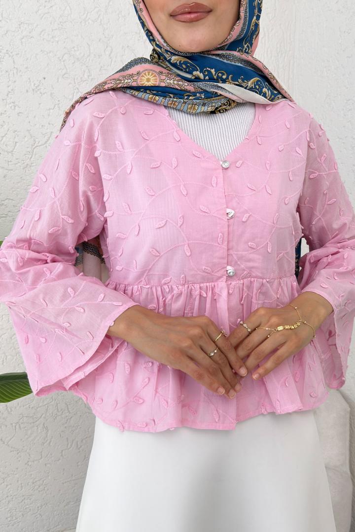 Damla Nakışlı Kimono 2368 - PEMBE |  