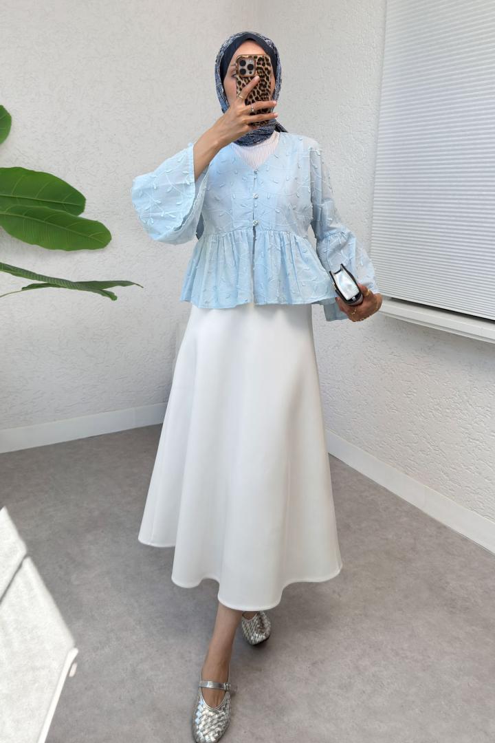 Damla Nakışlı Kimono 2368 - MAVİ |  