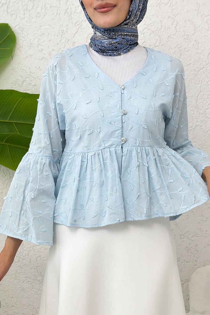 Damla Nakışlı Kimono 2368 - MAVİ |  