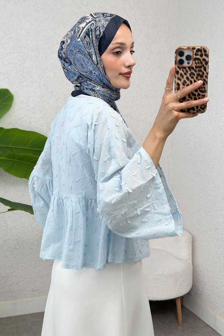 Damla Nakışlı Kimono 2368 - MAVİ |  