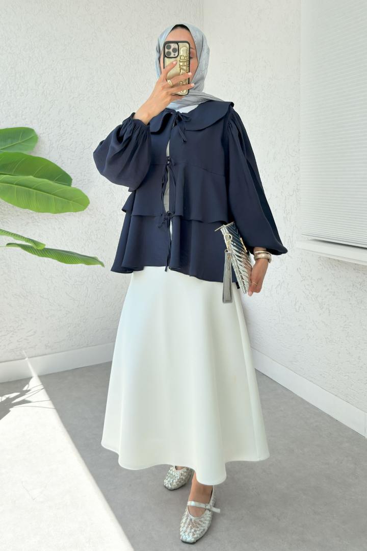 Balon Kol Bebe Yaka Tunik 2370 - LACİVERT |  