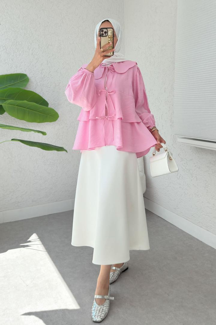 Balon Kol Bebe Yaka Tunik 2370 - PEMBE |  