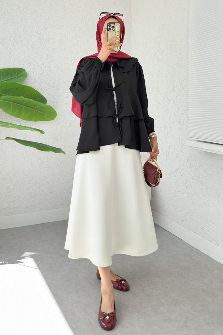 Balon Kol Bebe Yaka Tunik 2370 - SİYAH |  