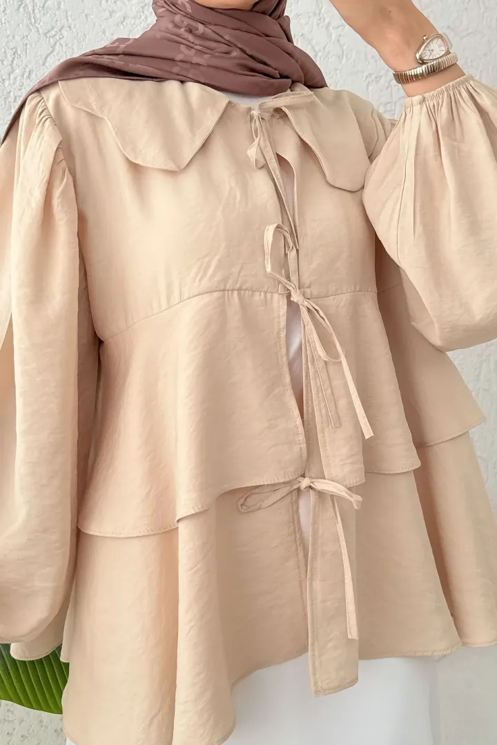 Balon Kol Bebe Yaka Tunik 2370 - TAŞ RENGİ |  