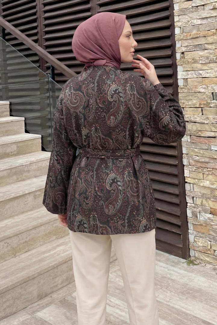 Şal Desen Kuşaklı Kimono 2375 - ACI KAHVE | Salih Çelebi 