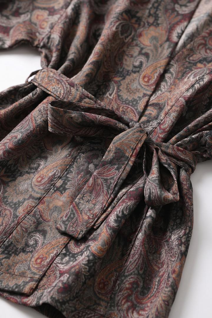 Şal Desen Kuşaklı Kimono 2375 - KOYU KAHVE |  