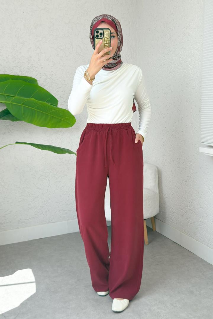 Bel Lastikli Salaş Pantolon 2382 - BORDO |  