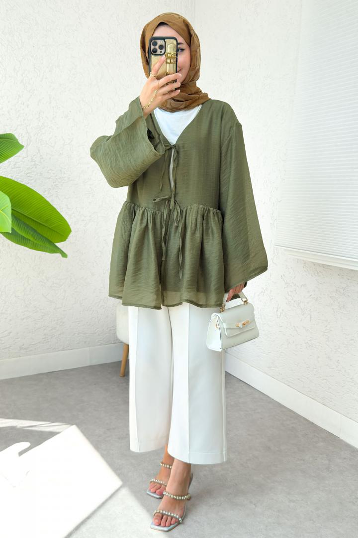 İp Bağcıklı Modal Kimono 2389 - HAKİ | Salih Çelebi 