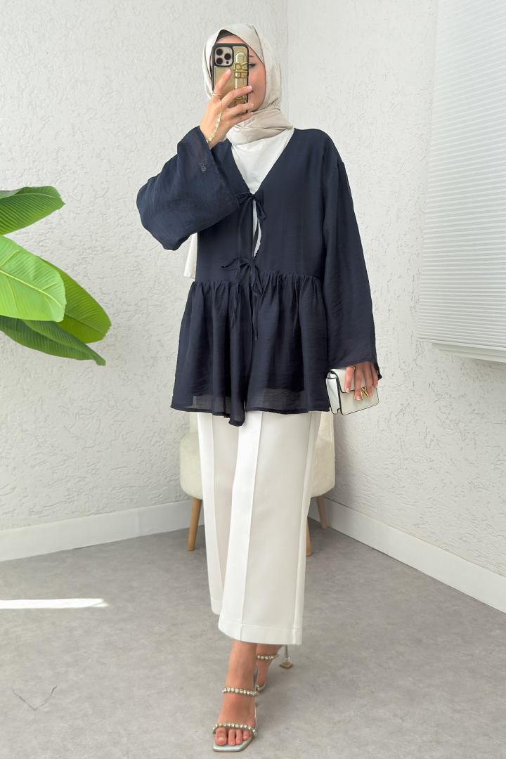 İp Bağcıklı Modal Kimono 2389 - LACİVERT | Salih Çelebi 
