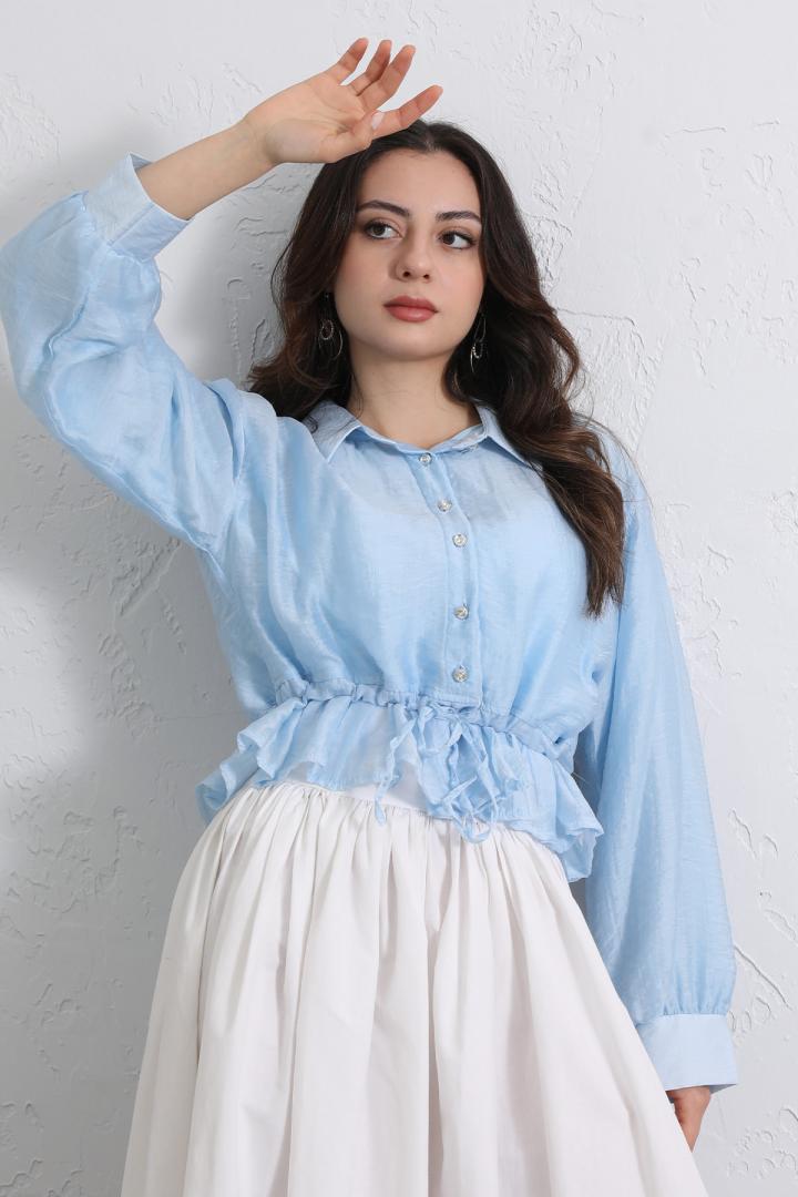 Bel Büzgülü Kısa Gömlek 2393 - BEBE MAVİSİ |  