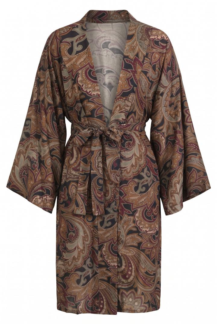 Etnik Desen Uzun Kimono 23961 - KAHVERENGİ |  