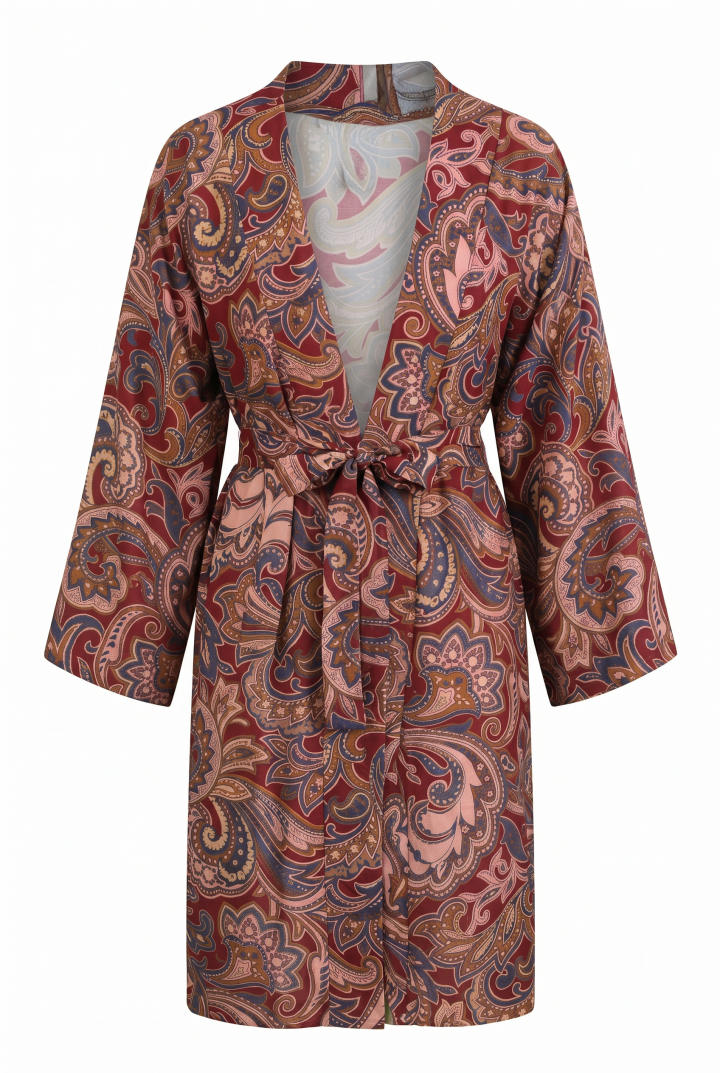 Etnik Desen Uzun Kimono 23961 - BORDO |  