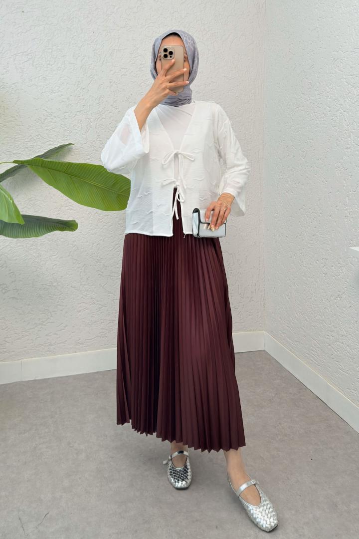 İp Bağcıklı Püsküllü Kimono 2315 - BEYAZ | Salih Çelebi 