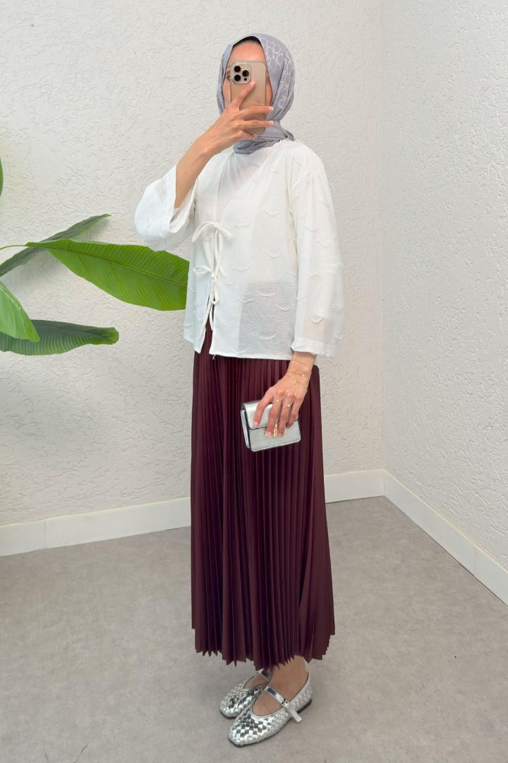 İp Bağcıklı Püsküllü Kimono 2315 - BEYAZ | Salih Çelebi 