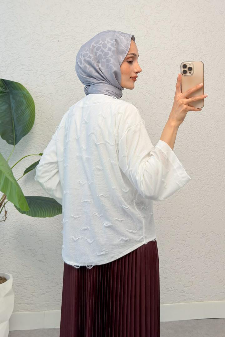 İp Bağcıklı Püsküllü Kimono 2315 - BEYAZ | Salih Çelebi 