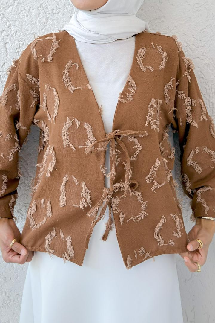 Yama Yırtık Detaylı Kimono 2330 - KAHVERENGİ |  