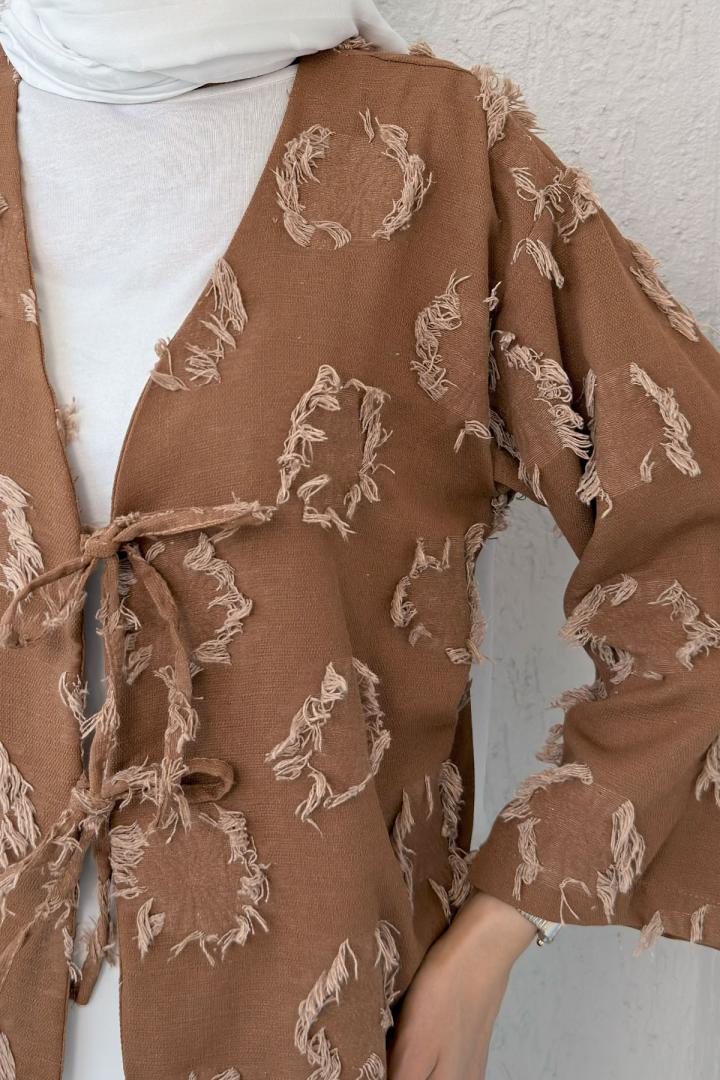 Yama Yırtık Detaylı Kimono 2330 - KAHVERENGİ |  
