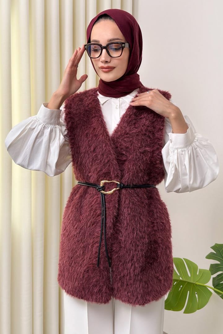 Kemerli Kürk Yelek 2910 - BORDO | Salih Çelebi 