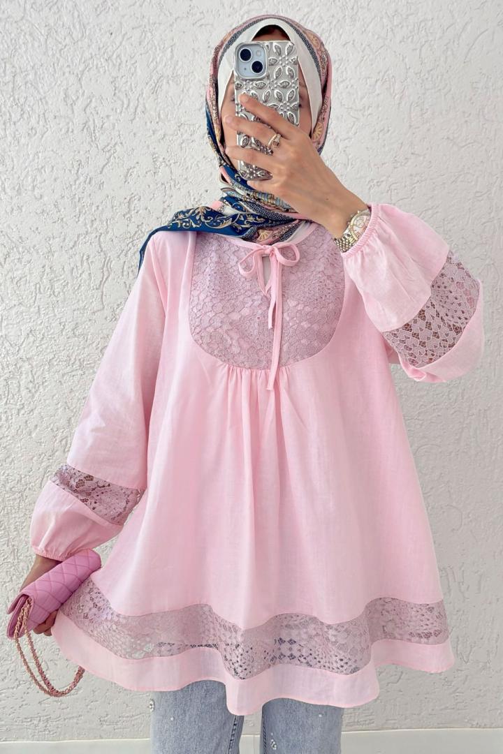 Dantel Detaylı Tunik 2305 - PUDRA |  