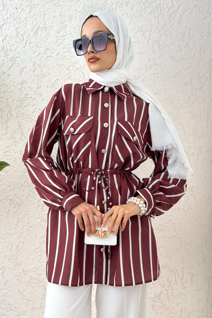 Bel Büzgülü Tesettür Tunik 2200 - BORDO |  
