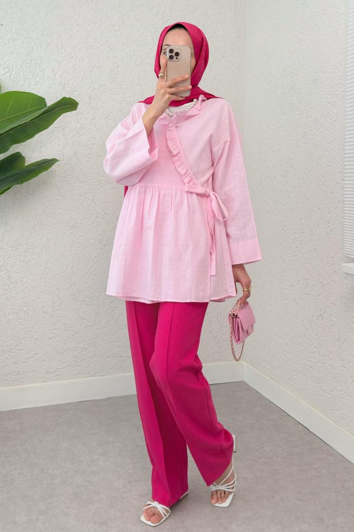 Önden Bağlamalı Fırfırlı Tunik 2151 - PEMBE |  