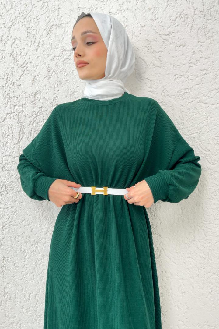 Reglan Kol Basic Elbise 2239 - ZÜMRÜT YEŞİLİ |  