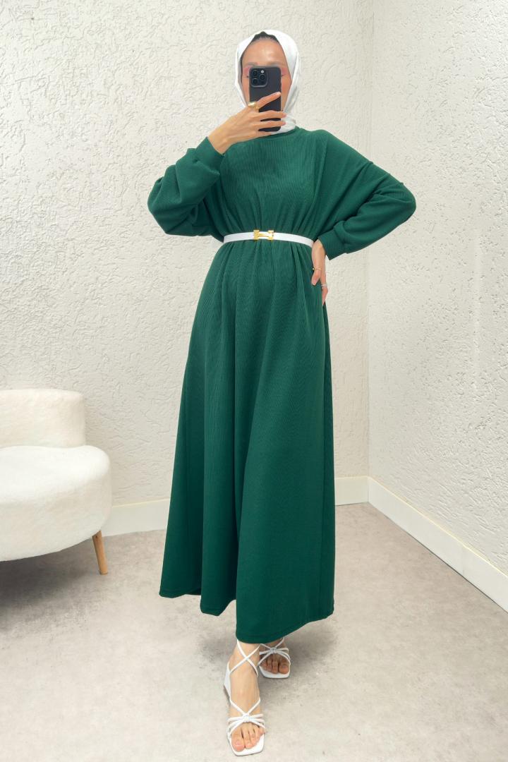 Reglan Kol Basic Elbise 2239 - ZÜMRÜT YEŞİLİ |  