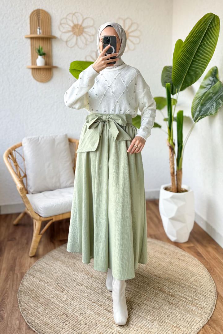 Fiyonk Detaylı Kloş Etek 2197 - Mint Yeşili | Salih Çelebi 