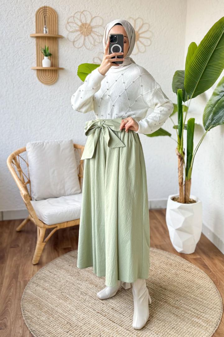 Fiyonk Detaylı Kloş Etek 2197 - Mint Yeşili | Salih Çelebi 